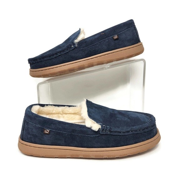 Lamo Harrison Moc Men\'s Moccasin Slipper Luxury suede - Navy, 8 New